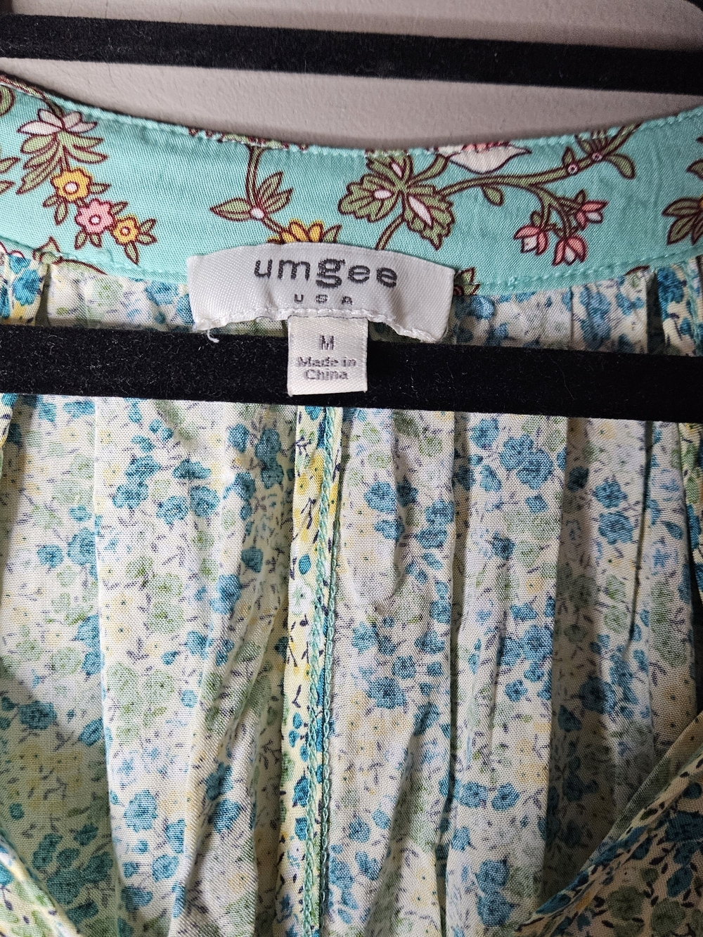Womens Umgee Light Teal Floral Bohemian Maxi Dress Ptp 20.5" Size Medium - Picture 2 of 5